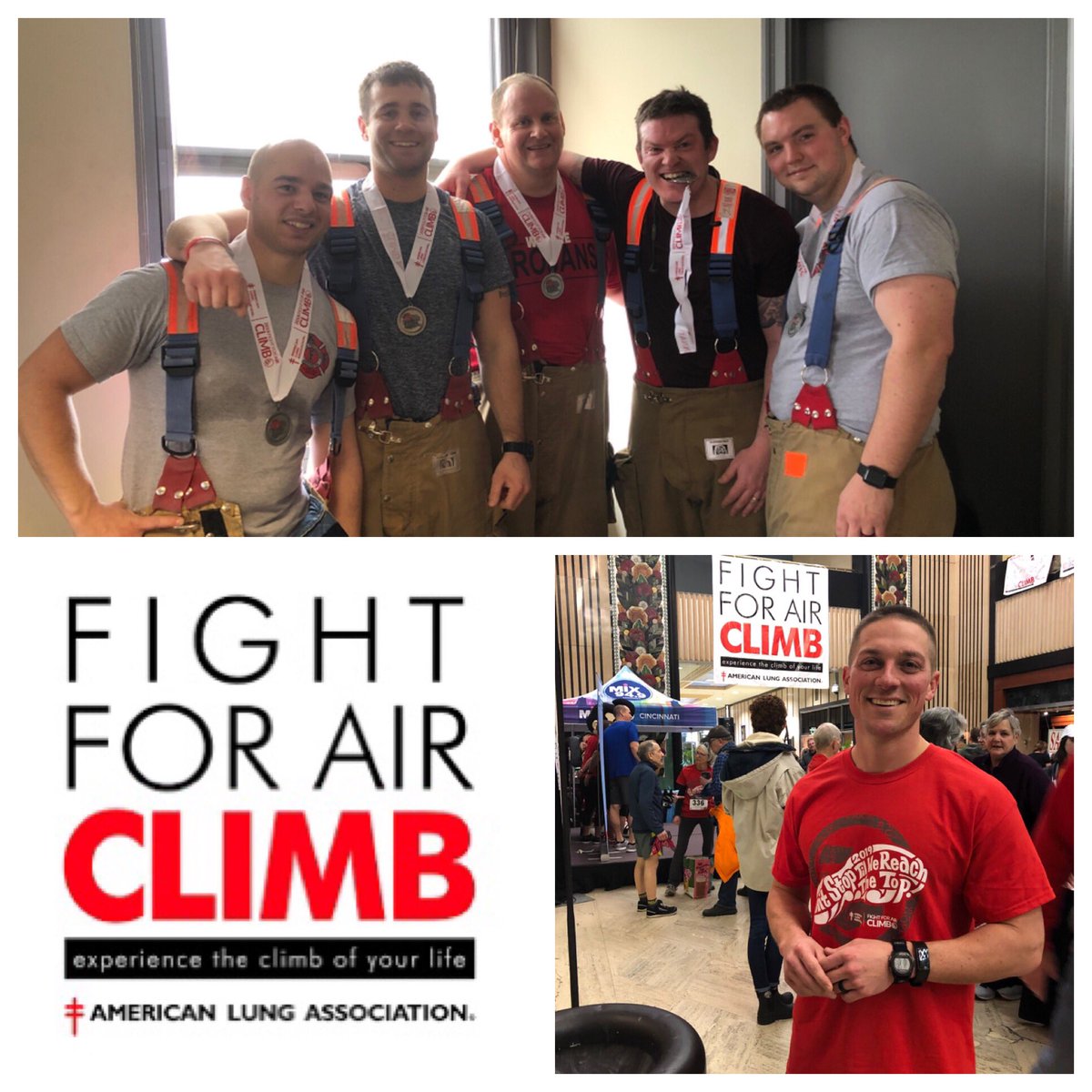 5 members of CTFD participated in the American Lung Association Fight for Air Climb today, climbing the Carew Tower in full gear.  Another member took on the vertical mile ascending the tower 10 times.  Together they raised over $1200 to help fight Lung Disease #FightforAirClimb