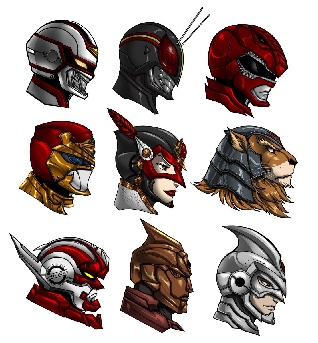 Osmarheadshot's tweet photo. My version of some tokusatsu masks
#tokusatsu #jaspion #kamenrider #jiraiya #patrine #lionman #sharivan #jiban
#changeman #specterman #cybercops #nationalkid https://t.co/MQy4AIwFLz