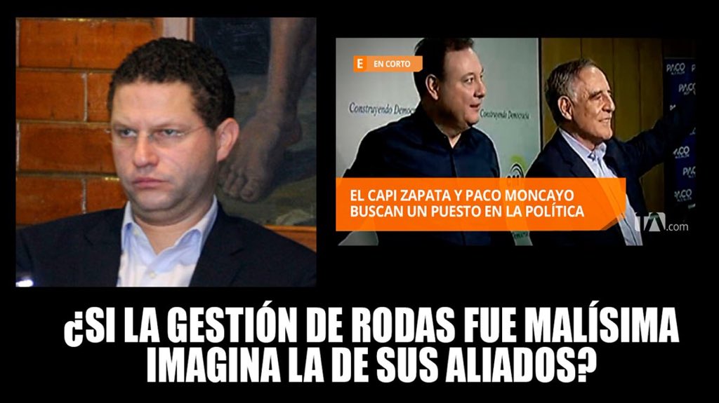 Buscan la impunidad de dos de los casos de corrupción más escandalosos del país: Metro de Quito (de <a href="/MauricioRodasEC/">Mauricio Rodas</a>) y aeropuerto de Quito (de <a href="/PacoMoncayo/">Paco Moncayo G.</a>). Si votas por paco votas por Rodas (otra vez). #PacoYZapataSonRodas