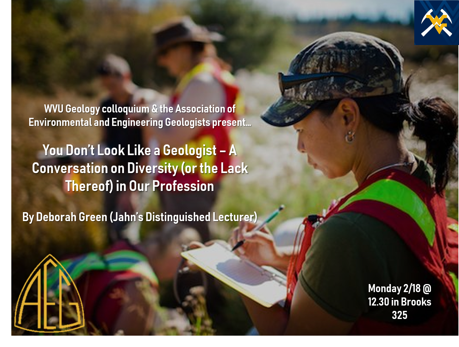 WVU Geology Program on Twitter: "A special WVU Geology colloquium on Monday  2/18 at 12.30 in Brooks 325 - Deb Green (AEG Jahn's Distinguished Lecturer)  on the lack of diversity in the