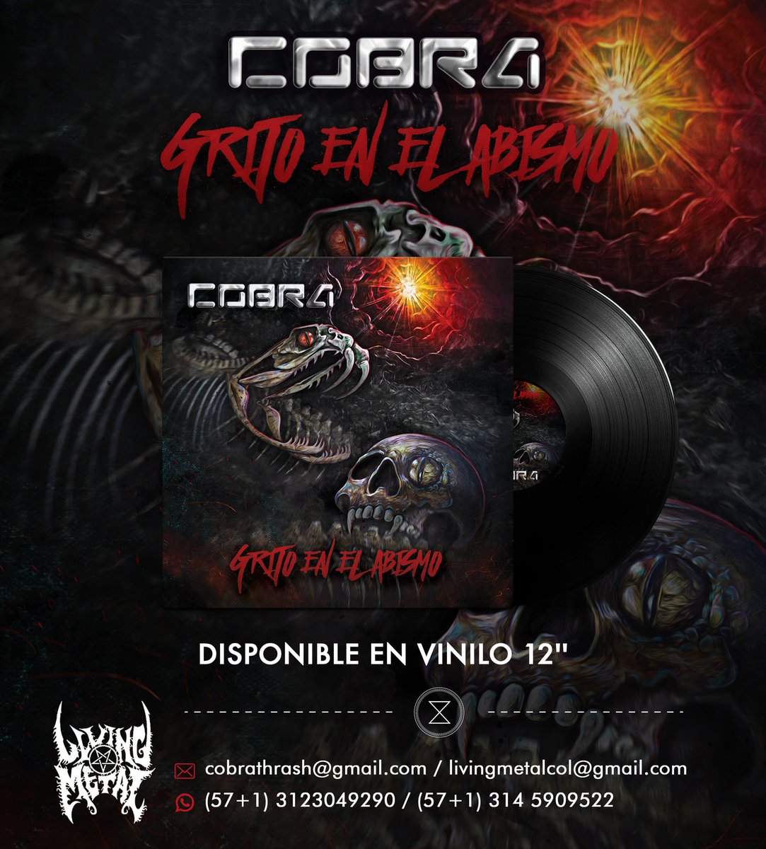 Disponible a la venta nuestro álbum "Grito en el abismo" en formato vinilo 12" color negro. Valor $75.000. Contacto 3123049290, e-mail: cobrathrash@gmail.com.