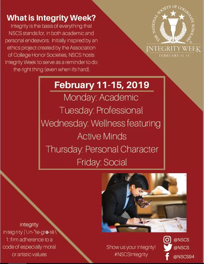 NSCS_SIUC's tweet photo. Tomorrow we kick off integrity week. This week will be full of events. Be on the look out about the events that will be happening each day. https://t.co/rUAmtwVEHm