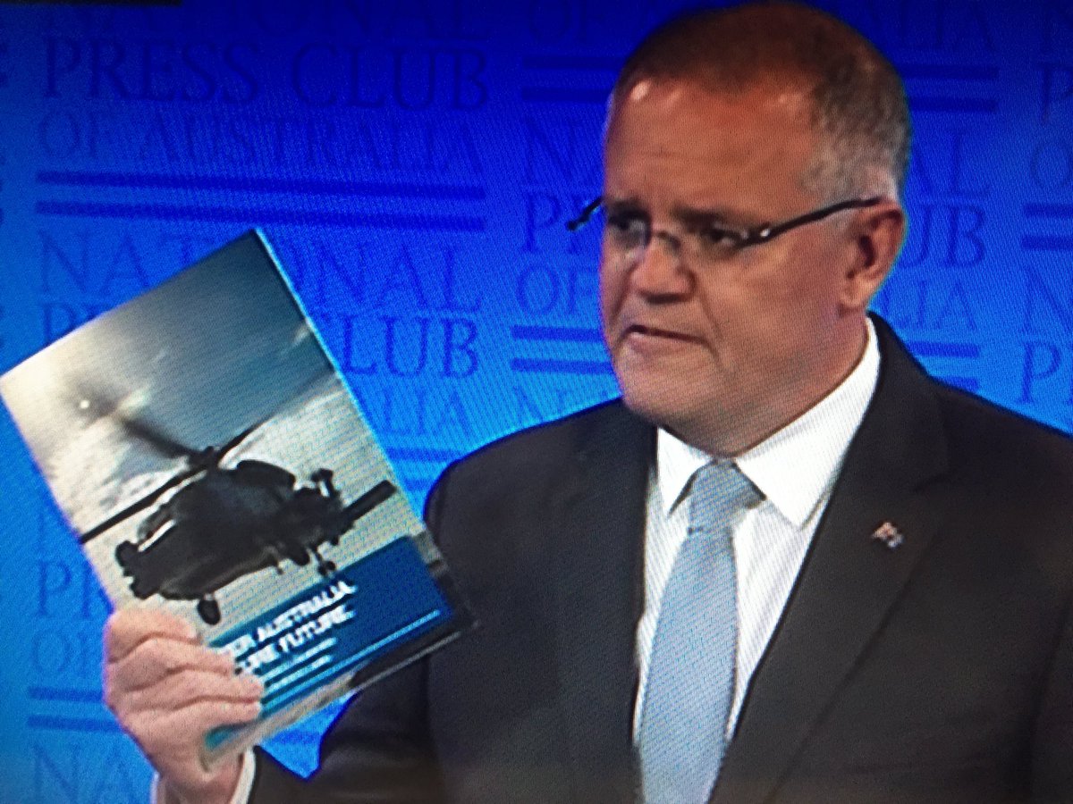 hughriminton's tweet photo. PM ⁦@ScottMorrisonMP⁩ releases his election plan “to keep Australia safe and secure” in a world that “at its worst, is simply evil.” #auspol ⁦@10NewsFirst⁩ #npc https://t.co/ZwLctyBvur