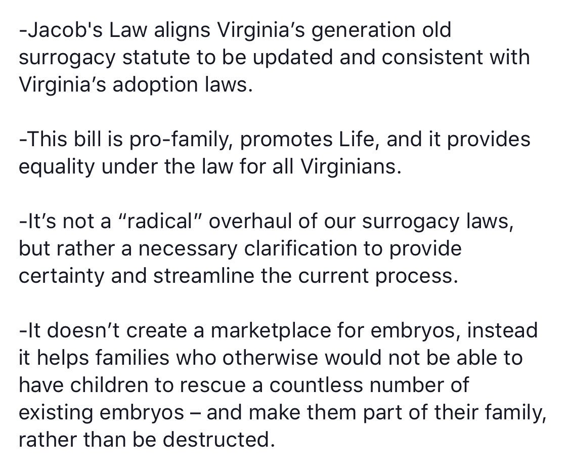 CKefalas's tweet photo. In the “now get this category,” some Virginia lawmakers trying to oppose #HB1979—a bill to align VA’s surrogacy statute with its adoption law—apparently believe that destruction of embryos is better than same-gender parents giving a child life. So much for being pro-life... https://t.co/fLKdupb66C