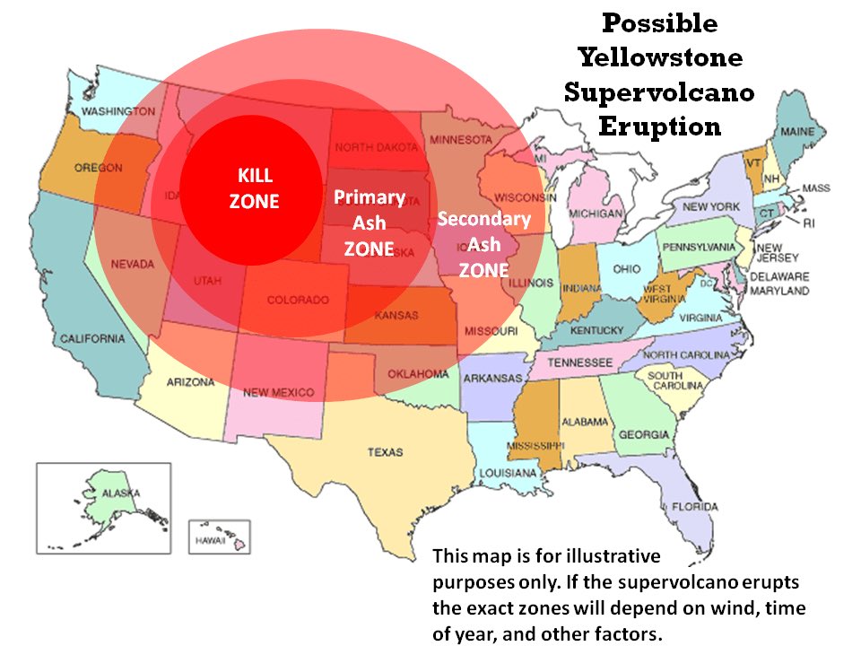 Yellowstone Park... is a supervolcano.The largest in the world.Its ash woul...