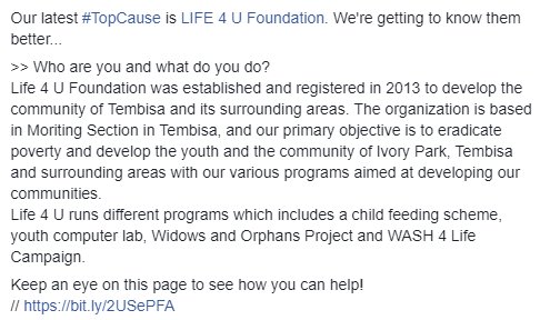 forgoodSA's tweet photo. Take a look at our latest #TopCause - Life 4 U Foundation. We're getting to know them better...

>> Who are you and what do you do?
Keep an eye on this page to see how you can help! 
  // https://t.co/TlQFUESgAm https://t.co/ywxDmP0YRq