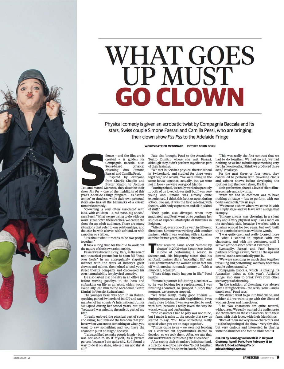 BaccalaCompagni's tweet image. We're off!
Thanks #SAWeekend for a lovely interview!
#PssPss for a 2 week limited run Feb 15th - 3rd March at #adelaide2019 in Australia @gluttony_fringe. 
Tickets: adelaidefringe.com.au/fringetix/pss-…
#ADLfringe #gluttonyfringeTraduci