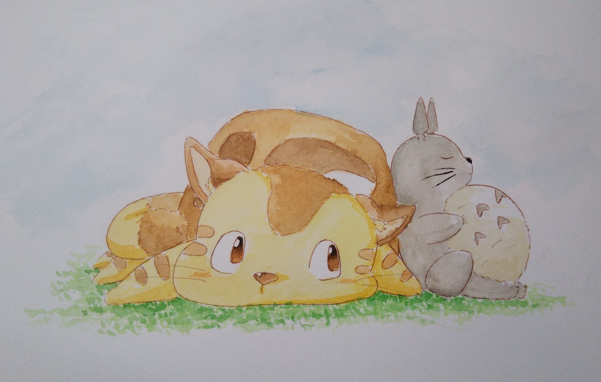 たけうち ネコバスとトトロ描いた 水彩絵の具って苦手ー ㆀ Z ジブリ トトロ 水彩 お絵描き お絵描きさんと繋がりたい T Co W9pc8a5mdv Twitter