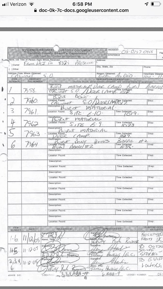 7pairsofpanties's tweet image. 7964 is called burn barrel #2 but its collected on 11/10 and it has human bone, tag numbers match deer camp sequence. Dassey Burn barrel collected 11/06 how is barrel 2 Dassey barrel? It was long gone on 11/10? They swapped barrels #MakingAMurderer #MakingAMurderer2