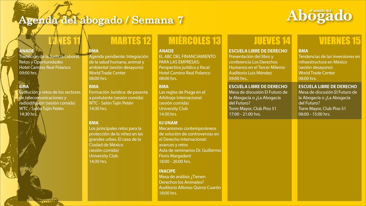 mundodelabogado's tweet photo. Agenda del Abogado 

Les compartimos los eventos que tendrán lugar esta semana. Recuerden que pueden consultar información más detallada en: 

Ver en navegador: 👉:/https://t.co/XrXEiaXAHv 

Suscribirse en app: 👉:/https://t.co/XrXEiaXAHv https://t.co/oL6niL61AL
