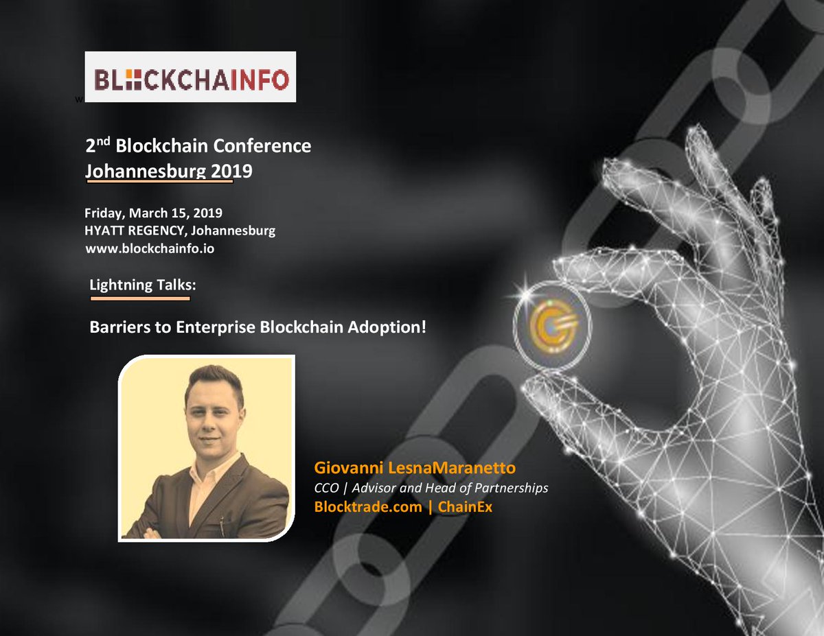 AgileEvent's tweet photo. Barriers to Enterprise Blockchain Adoption! by "Giovanni LesnaMaranetto" an Advisor and Head of Partnerships, https://t.co/KayC47Eu8J | ChainEx
Get your tickets today: https://t.co/suhAGDvtuF
#marketing #tech #business  #finplugin #startup #agileglobalevent #savedesk
#Blockchain https://t.co/73ilthLWMx