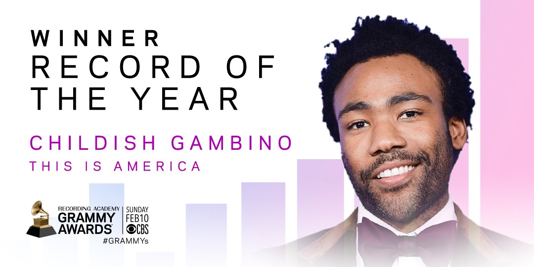 Congrats Record Of The Year winner - "This Is America" #ChildishGambino (@donaldglover) #GRAMMYs