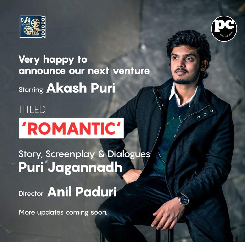 PuriConnects's tweet photo. With the blessings of the almighty we have begun the shoot of our next today .. 

@ActorAkashPuri starrer which will b directed by @anilpaduri is titled #ROMANTIC

Story, Screenplay and Dialogues by @purijagan 
 
More updates soon

#PCFilm @Charmmeofficial https://t.co/p3bdw8wrEr