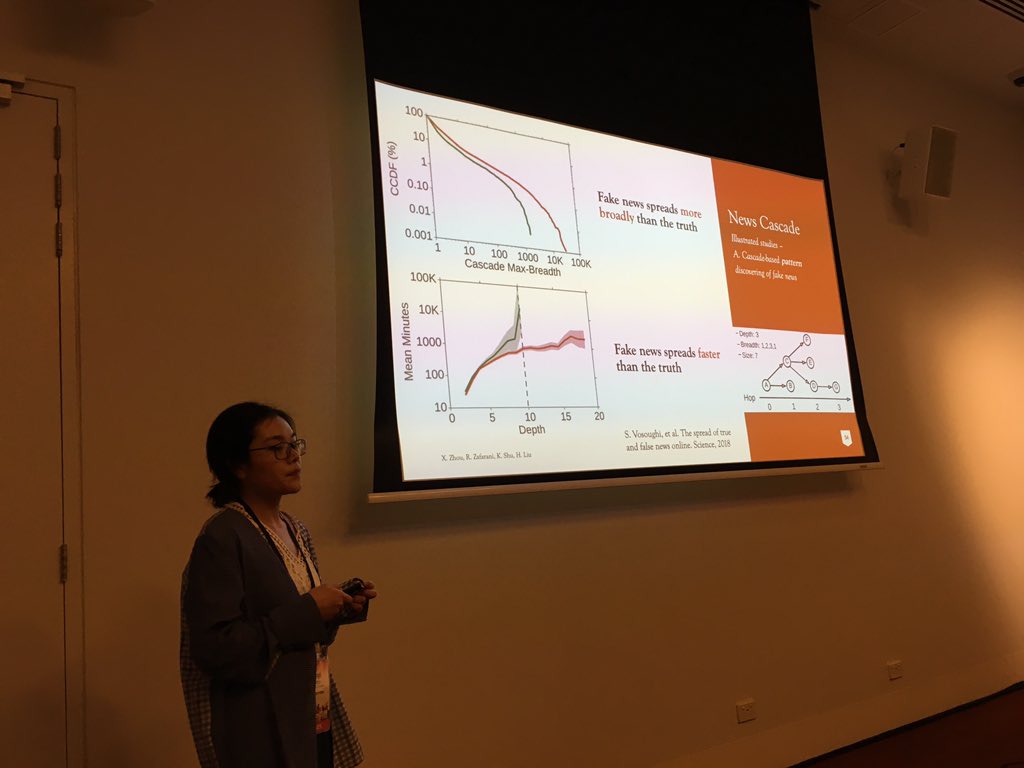 rzafarani's tweet photo. Xinyi is doing a great job presenting our tutorial on fake news with @liuhuan on fake news at WSDM 2019 #wsdm2019 #wsdm @SUDataLab want to know more? see here: https://t.co/jvF0go7NCr https://t.co/VazYh68FB0