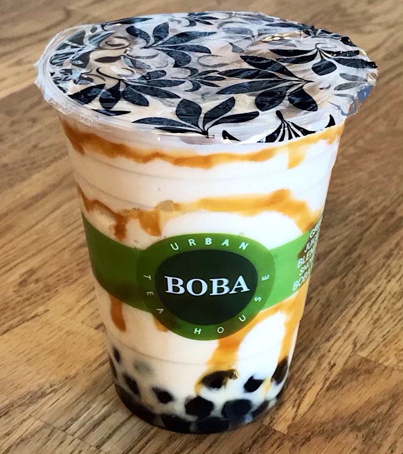 SomethingBtr's tweet photo. The Caramel Frappe from BOBA Urban Tea House in Phoenix. Salty caramel sauce and smooth almond milk combined with tapioca pearls made from the cassava root. These cool and creamy concoctions are a dessert masterpiece in a cup! Boom! https://t.co/GGAXz2Kcaj