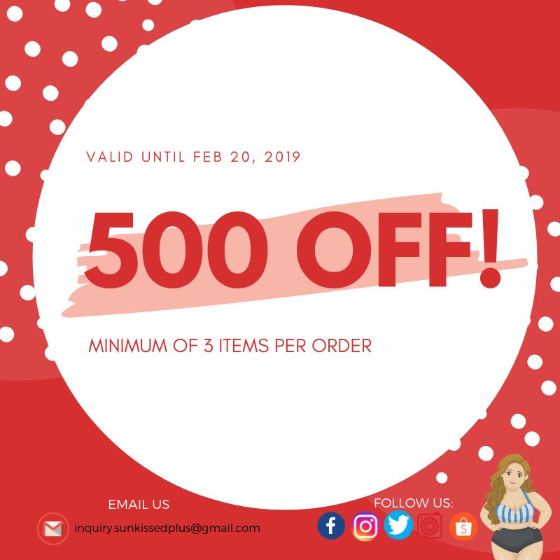 SunkissedPlus's tweet photo. Enjoy 500 off your order until Feb. 20, 2019! #plussize #swimwearph #swimsuitph https://t.co/IZPA2up3Ni