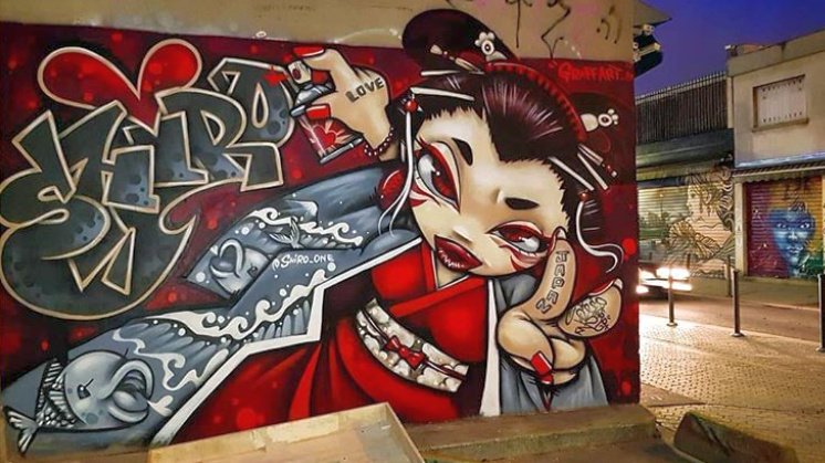 via: #urbanvibescommunity - Artist: @shiro_one  - bj46.com - City:  #SaintOuen , #IleDeFrance , France #streetart #urbanart  #artdelarue #geisha #shiroone