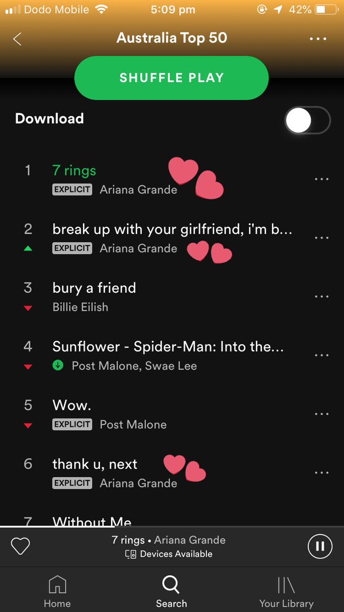 ErinRob018's tweet photo. @ArianaGrande with 10 songs in Australia’s top 20 Spotify charts like wtf??? QUEEN https://t.co/BEnVHvM7Ad