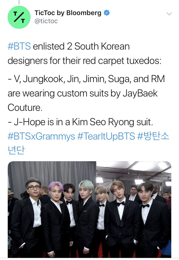 BTS Wears Custom Korean Tuxedos on the Grammys Red Carpet