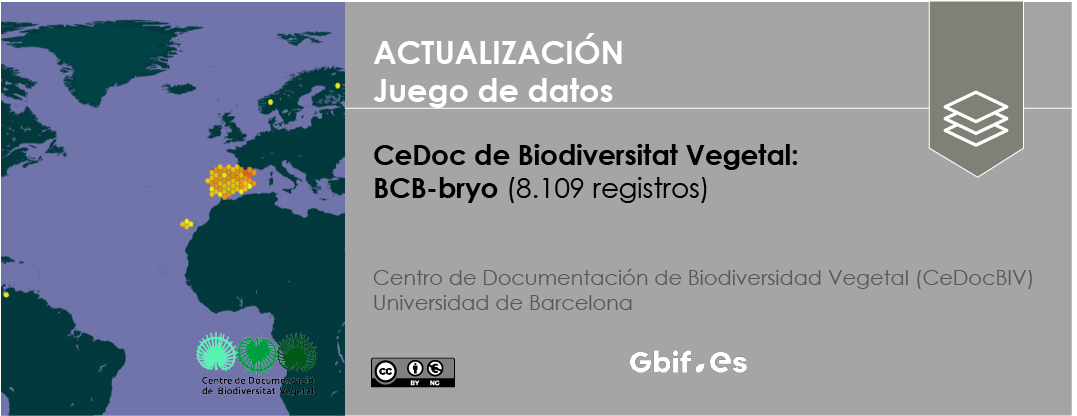 GbifEs's tweet photo. El Centro de Documentación de #Biodiversidad #Vegetal (#CeDocBIV) de la @UniBarcelona actualiza su juego de #datos sobre #briofitos con más de 8.000 registros nuevos. Disponibles en el portal nacional (https://t.co/ygbEJPhkhw) y el internacional (https://t.co/jf2wYiC2Ws) https://t.co/eB2HEv5iwe