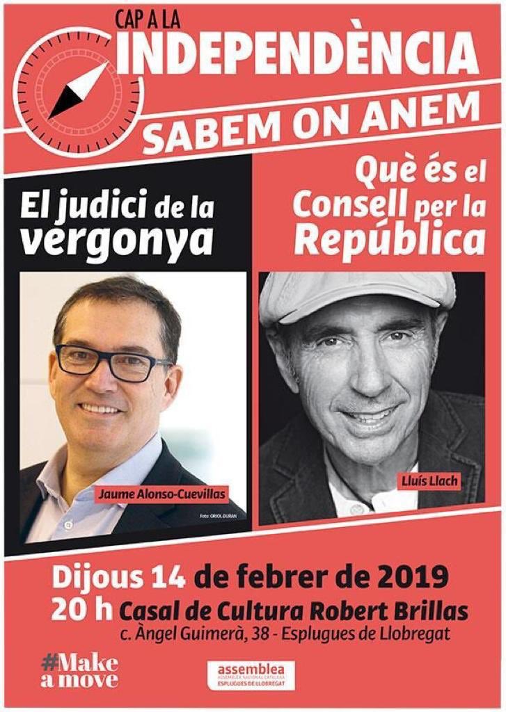 Dijous 14 20h al Casal Robert Brilles #Esplugues #ElJudicidelaVergonya amb ⁦@JaumeAlonsoCuev⁩ i #QuèÉselConsellperlaRepública amb ⁦@lluis_llach⁩ #República #Futur #Catalunya ⁦@MovEsquerres⁩ ⁦@StJustxIndepend⁩ ⁦@AlcaldiaRepubl1⁩ ⁦@ERC_SantJust⁩