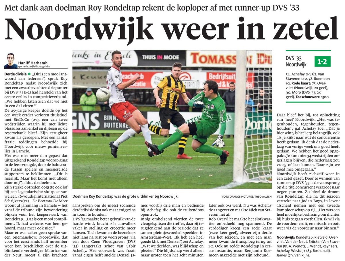 haniff1986's tweet photo. π° Verslag van @DVS33NL - @vvnoordwijk in @LDsport, met reacties van Roy Rondeltap en Sabir Achefay:
'Noordwijk weer in zetel'
#dvsnoo #DerdeDivisie #Noordwijk #Ermelo https://t.co/Jv9ZSutdAA