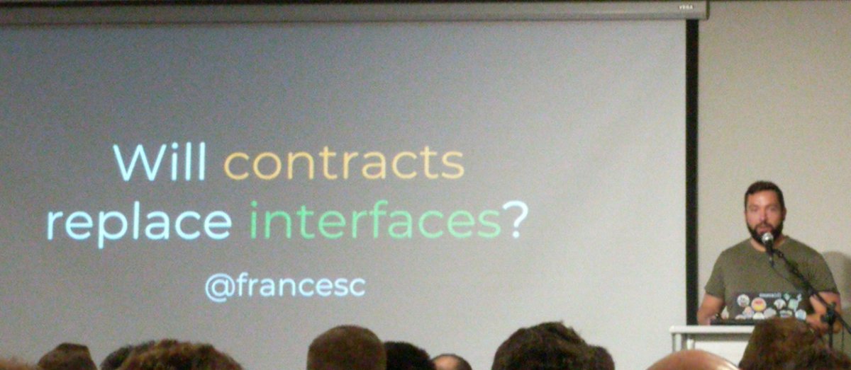 oryband's tweet image. Here we go, first #golang convention in #Israel! First presentation by @francesc about Go contracts and how they differ from interfaces #gopherconil