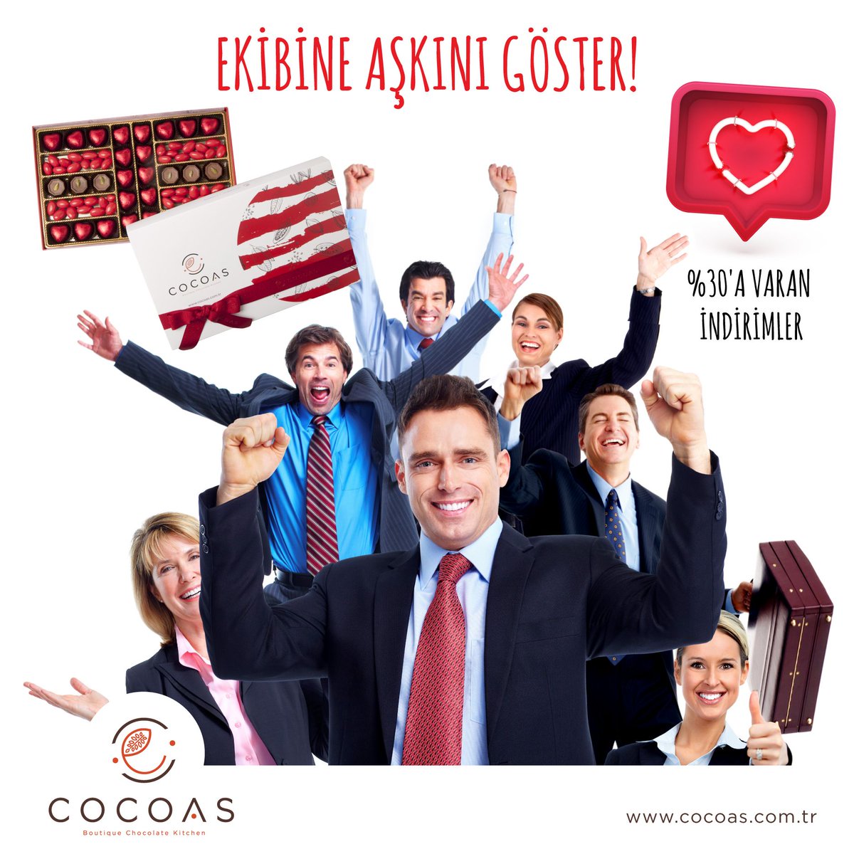 Ekibine aşkını göstermenin tam sırası! Firmalara özel fiyat teklifleri için kurumsal@cocoas.com.tr 'den iletişime geçebilirsiniz. Veya ekibinizle paylaşacağınız indirim kuponuyla sevgilerini kazabilirsiniz. Tüm ürünlerde geçerli %20 indirim kupon kodu: ekipaski #sevgililergünü