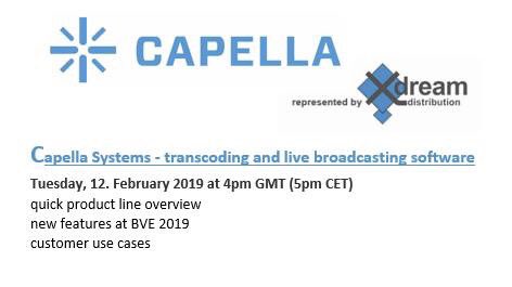 x-dream-group (@x_dream_group) on Twitter photo One day to go!
Register to our pre <a href="/BVExpo/">BVExpo</a> #webinar on 12.02.2019 at 4pm GMT, 5 pm CET!
<a href="/CapellaSystems/">Capella Systems</a> - smart #transcoding and #livebroadcasting. New features and products, popular use cases. 
register.gotowebinar.com/register/90983… One day to go!
Register to our pre <a href="/BVExpo/">BVExpo</a> #webinar on 12.02.2019 at 4pm GMT, 5 pm CET!
<a href="/CapellaSystems/">Capella Systems</a> - smart #transcoding and #livebroadcasting. New features and products, popular use cases. 
register.gotowebinar.com/register/90983…