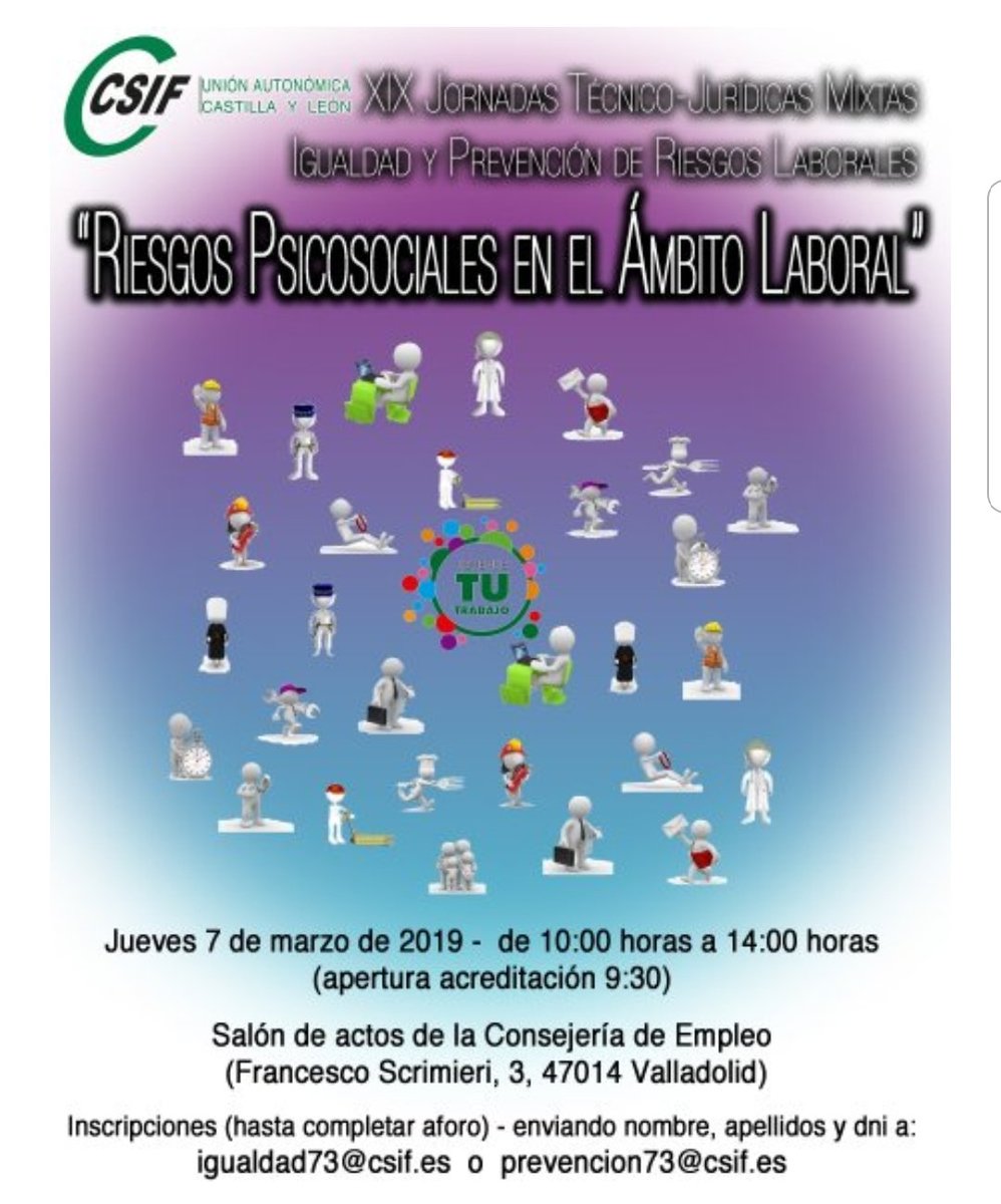 CSIFIgualdadCyL's tweet photo. Jornada 7 marzo: "Riesgos psicosociales en el ámbito laboral"

https://t.co/9ykOWXRHmP https://t.co/4S9uu80TX5