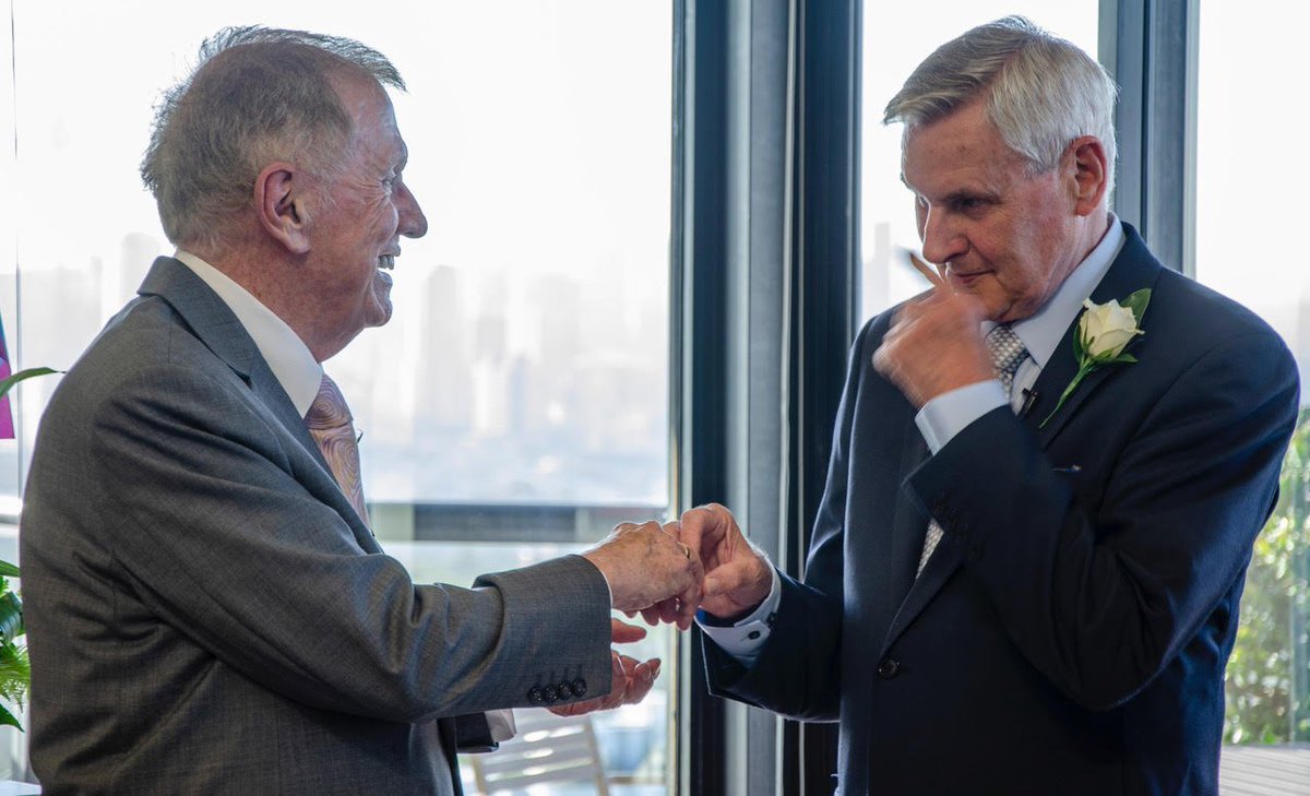GaryNunn1's tweet image. First pics of Justice Michael Kirby marrying his partner, Johan, on their 50th anniversary