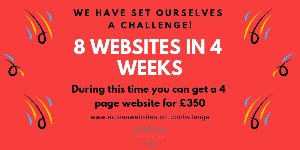 artisanwebsites's tweet photo. Setting ourselves a challenge - 8 websites in 4 weeks! 😮 This means you can get a 4 page website at almost 1/2 price. Details here: https://t.co/108adMNtV3

#wordpresswebsites #websitedesign https://t.co/2Pj4ZTxawH