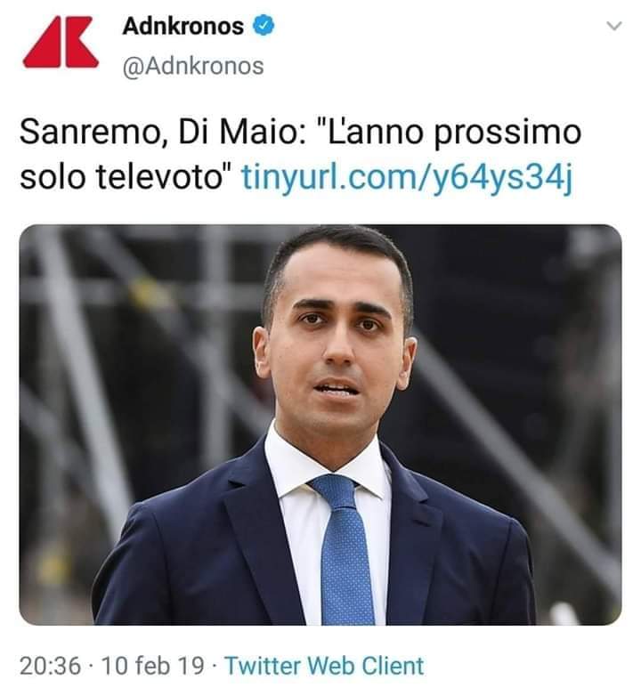 Stufo di questa continua distorsione della realtà, ci tengo solo a far notare al signor <a href="/luigidimaio/">Luigi Di Maio</a> che l'ultima volta che si è votato per alzata di mano, ha vinto la canzone di Barabba e si è decisa a maggioranza la morte di Cristo.
#sanremo2019
#Mahmood
bit.ly/2E3LKkW