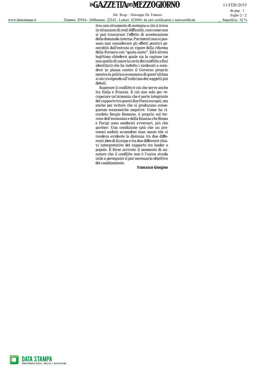 ComunicazioneGi's tweet photo. "Cosa unisce le polemiche su #Bankitalia, la manifestazione contro il #Governo gialloverde organizzata sabato scorso a Roma dai sindacati confederali e le tensioni tra il nostro Paese e la #Francia?"

L'#editoriale del prof. @frangiorgino su @LaGazzettaWeb.

#11febbraio https://t.co/XjqzThYmLD