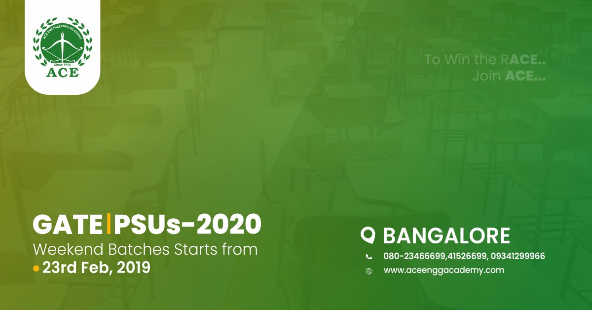 acebangalore's tweet photo. New Weekend Batch Launch For GATE-2020 Starts on 23rd Feb'2019@ACE Bangalore.Early Bird Discount Of Rs.4000/-
Admission Are Open. Hurry! Register here free - https://t.co/0HRvalDSm3
Call@9341299966 #gateclassroomcoaching #gateclasses #aceengineeringacademybangalore #gate2020 https://t.co/vBNfz1rQvB