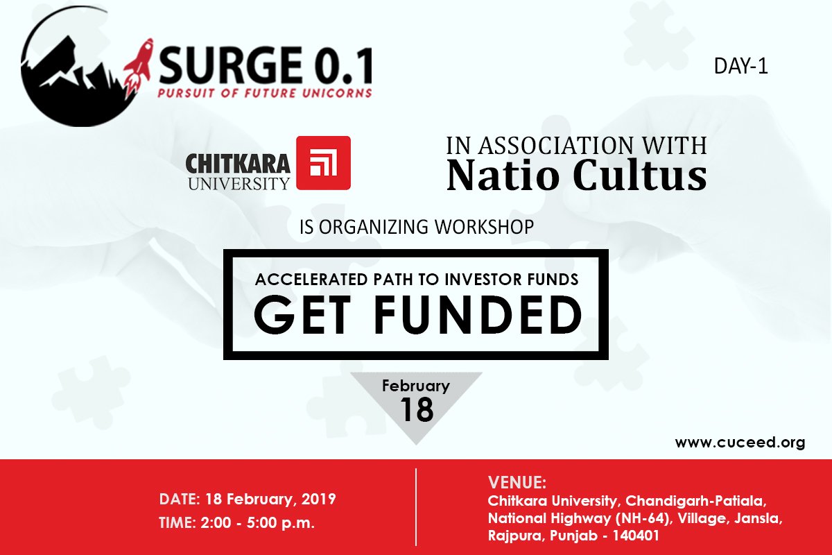 GF_Workshop's tweet photo. Get #Funded - path to #Investor #Funds on 18th February at @ChitkaraU in #Punjab https://t.co/O0gTgKKNhu