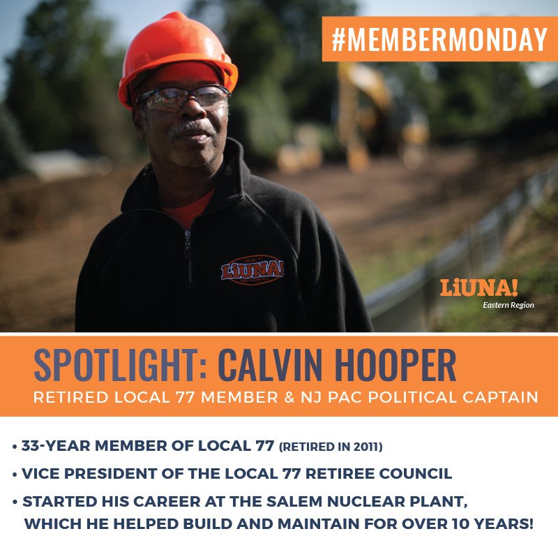 #LIUNA #MemberMonday #Spotlight: Calvin Hooper a Laborers' Local 77 retiree who helps set up social, organizing & political events for retirees so the #union stays strong.
His advice to new members: "Get your #Training. It helps. The more you train, the more employable you are."