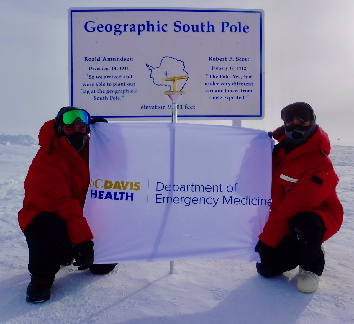 nkuppermann's tweet photo. Have to love the reach of the Department of Emergency Medicine at UC Davis! Helping scientists stay healthy at the South Pole! No place too far! Picture of our own Dr. John Rose and our graduate Dr. Jen Law @UCDavisEM @UCDavisHealth https://t.co/DuZiwCTh34