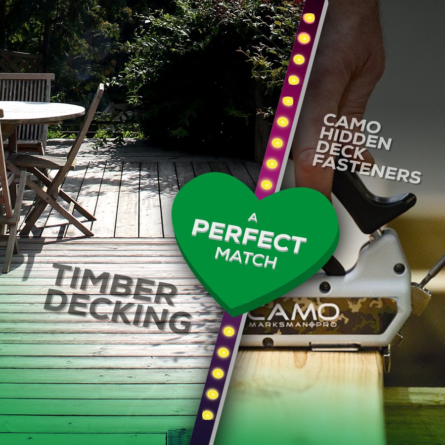 howarthtimber's tweet image. It's almost Valentine’s Day, and our products are looking for their dream match! ❤️ Decking feels secure with Camo Hidden Deck Fastenings bit.ly/2DTt6MJ #HTMatchMadeInHeaven