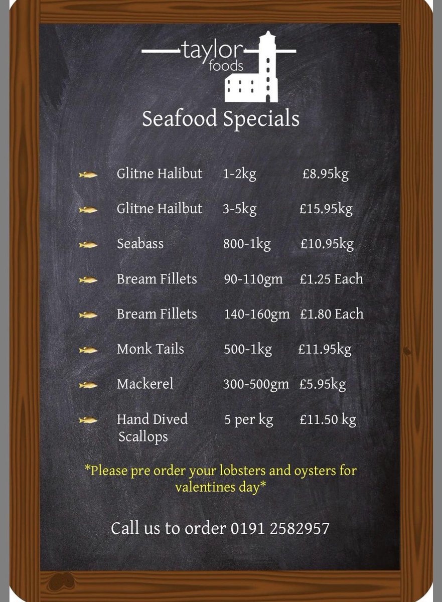 🐟 Today’s specials 🐠 * Please also make sure to pre order your lobsters and oysters for Valentine’s Day*   #marketfish #NorthShields #FreshFish #oysters #lobsters