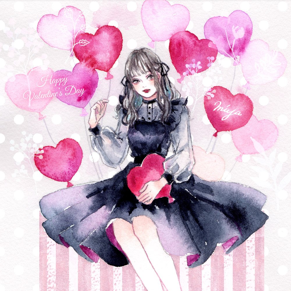 1girl balloon solo dress black dress heart balloon holding  illustration images