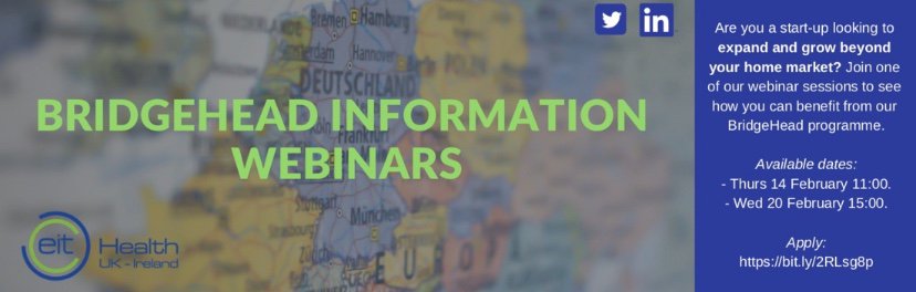 Are you a start-up looking to expand beyond your home market? Join one of our BridgeHead information webinars to learn more about the programme. Apply for the webinar here:
bit.ly/2RLsg8p