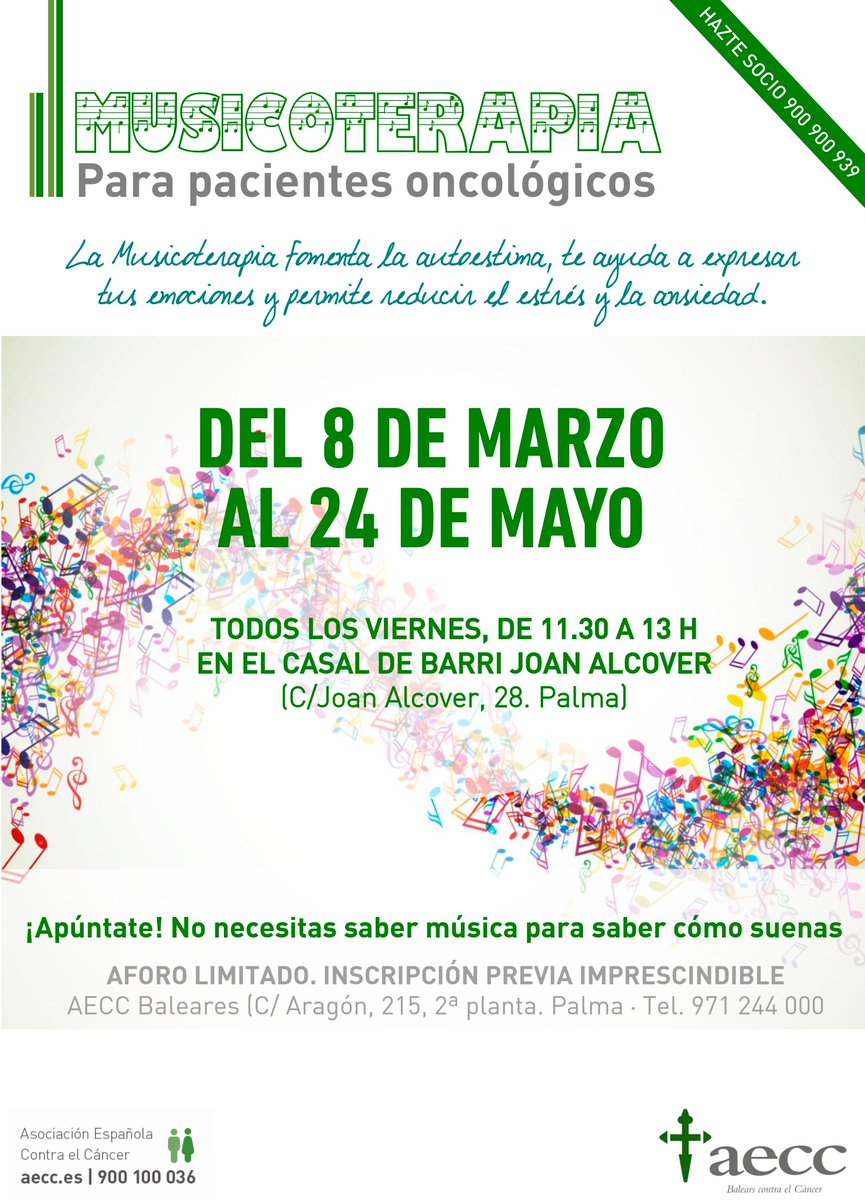 ContraCancerIB's tweet photo. Si eres paciente oncológico, queremos ofrecerte 2 talleres muy interesantes:

🎨 "Creatividad y desarrollo personal" para expresar y compartir a través del arte.
🥁 Musicoterapia, conócete y exprésate a través de la música. 

¡Anímate! 📞971 244 000 https://t.co/U5KNuVLM4o