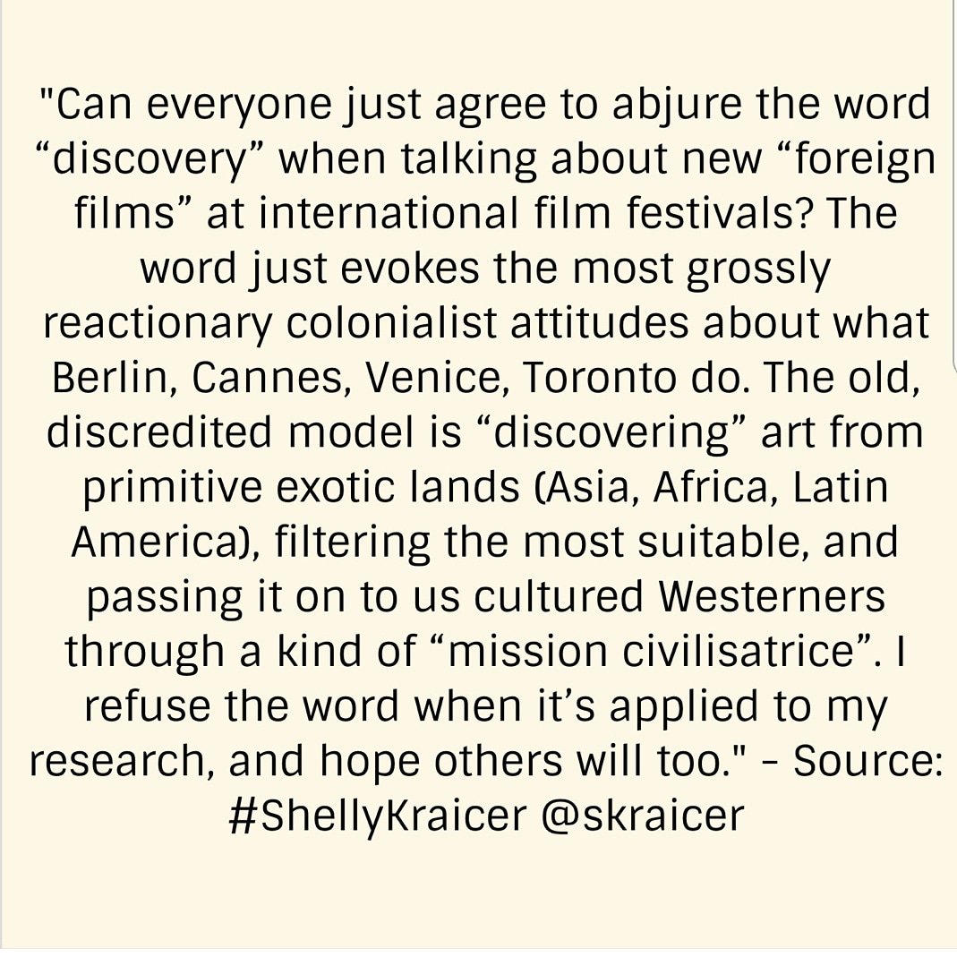 Couldn't prevent myself from reposting this sage statement by <a href="/skraicer/">Shelly Kraicer</a>. Thanks to @rouzbehrashidi for sharing this in the first place. #foreignfilms #colonialism