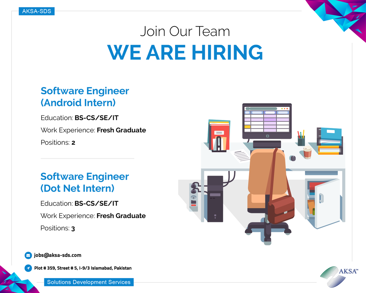 AKSA_SDS's tweet photo. We Are Hiring. Apply Now.
#Hiring #AndroidIntern #DotnetIntern #Aksasds #Islamabad https://t.co/OXIELZ0cNM