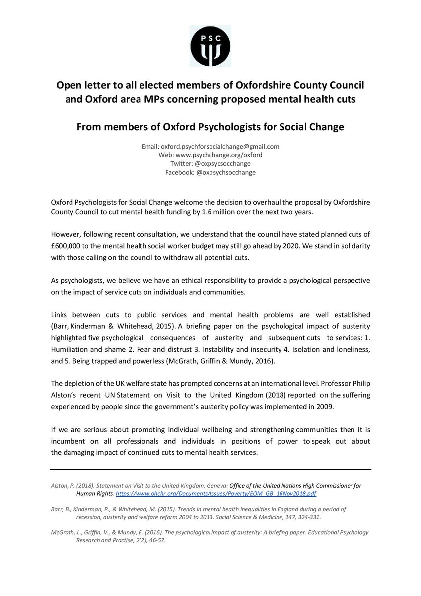 Open letter to <a href="/OxfordshireCC/">Oxfordshire County Council</a>, <a href="/AnnelieseDodds/">Anneliese Dodds</a> &amp; <a href="/LaylaMoran/">Layla Moran 🔶🕊️</a> in response to potential Oxford mental health funding cuts
In solidarity with <a href="/oxrestore/">Restore</a> <a href="/responseorg/">Response</a> @ConnectionSup @OxfordshireMind <a href="/OxfordHealthNHS/">Oxford Health NHS FT</a> <a href="/RAW_Workshop/">RAW</a> @OxYouth @SynolosUK <a href="/Rethink_/">Rethink Mental Illness</a> <a href="/TraxYouth/">Trax Youth Project</a> <a href="/180Charity/">One-Eighty</a>
