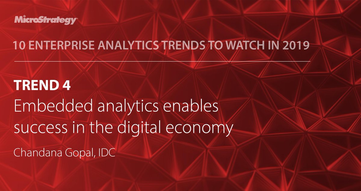 MicroStrategy's tweet photo. ICYMI: which emerging #businessintelligence trend will provide a focus on new ideas and faster innovation? 

See why embedded #analytics, according to @IDC's @chagopal, will be a critical component of a successful #IntelligentEnterprise in 2019. https://t.co/lWFFchbHHi https://t.co/x6qXqtdlA1