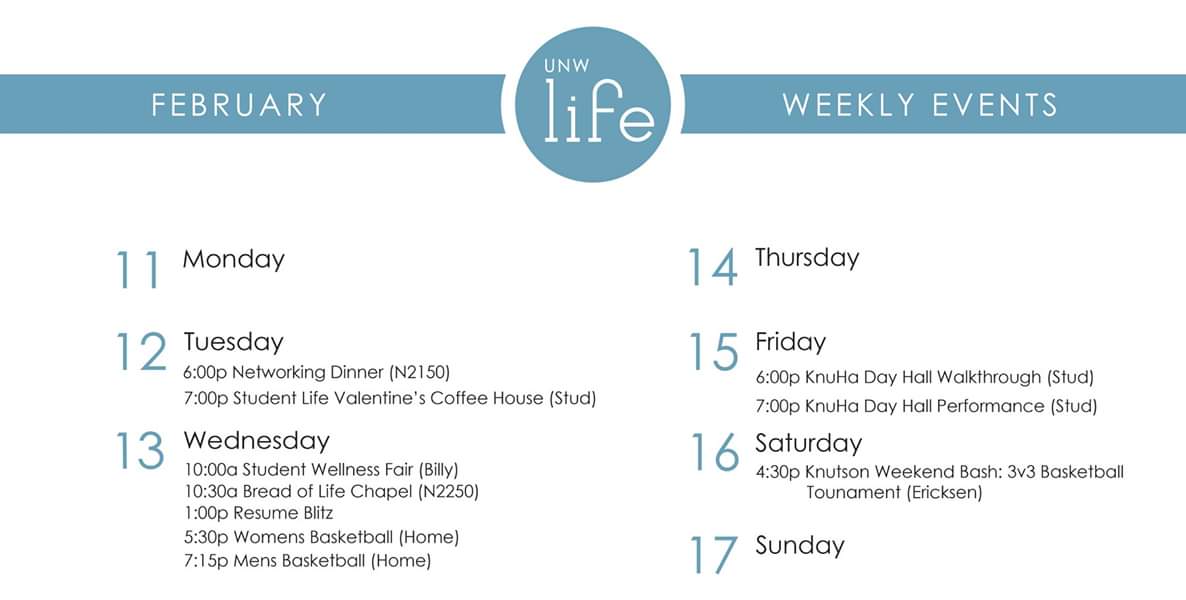 UNWLife's tweet image. Check out everything that's going on at UNW this week!