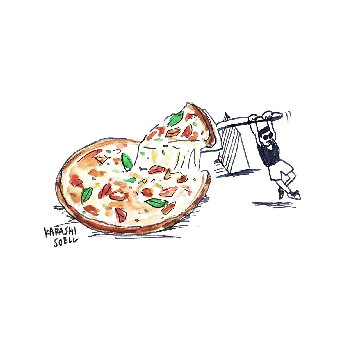 カラシソエル イラストレーター Twitter પર 今日のイラスト テコの原理でピザを持ち上げるリトルナイスガイ 今日のカラシ イラスト