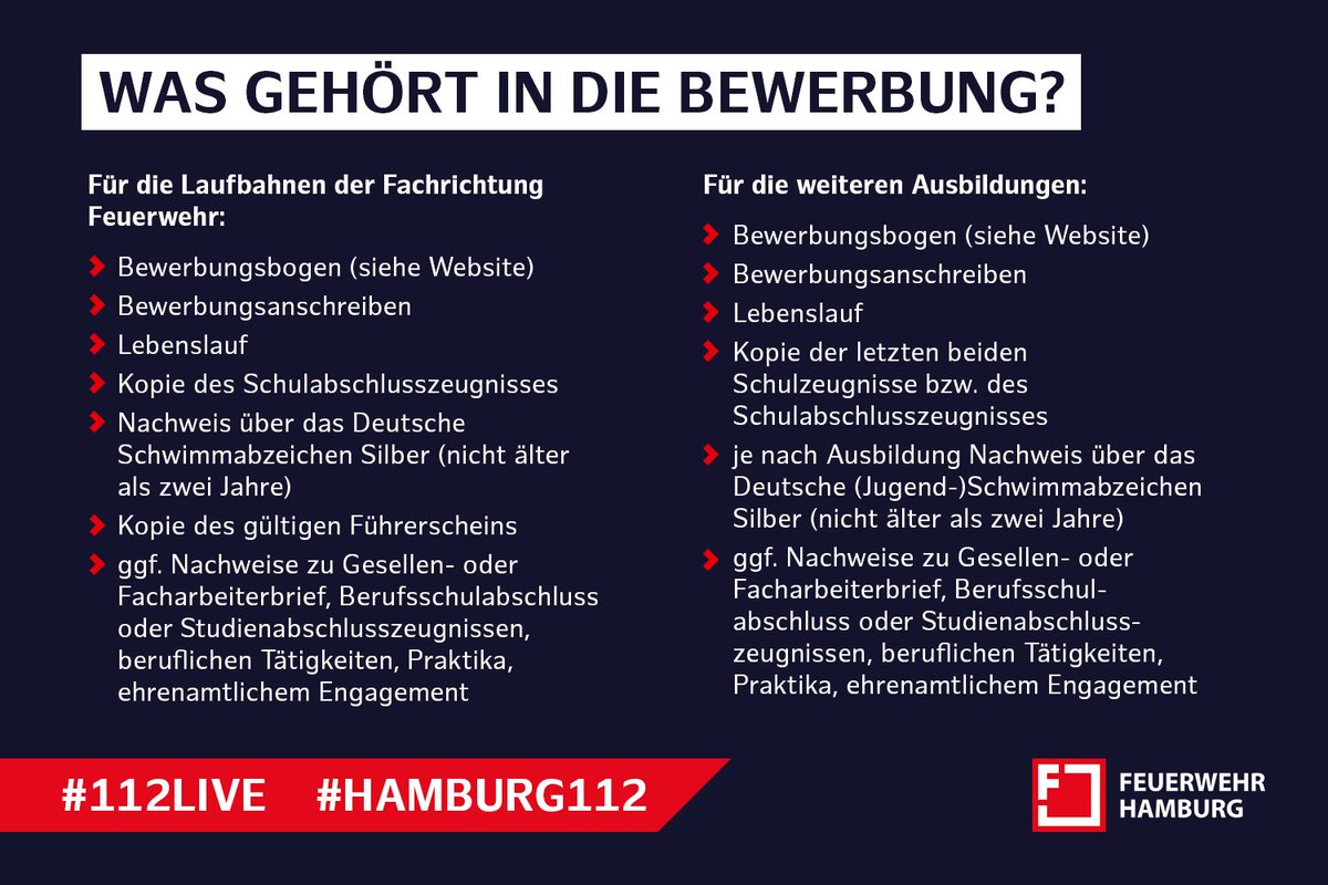 Feuerwehr Hamburg Di Twitter Was Gehort In Ihre Bewerbung Die Antwort Findest Du Im Bild 112live Hamburg112